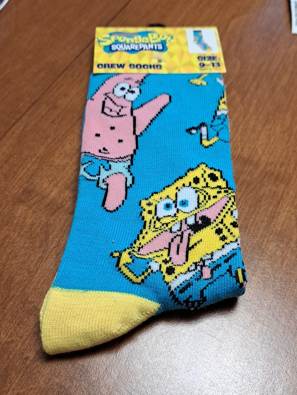 SpongeBob Squarepants Bright Blue & Yellow Crew Socks with Patrick Graphic